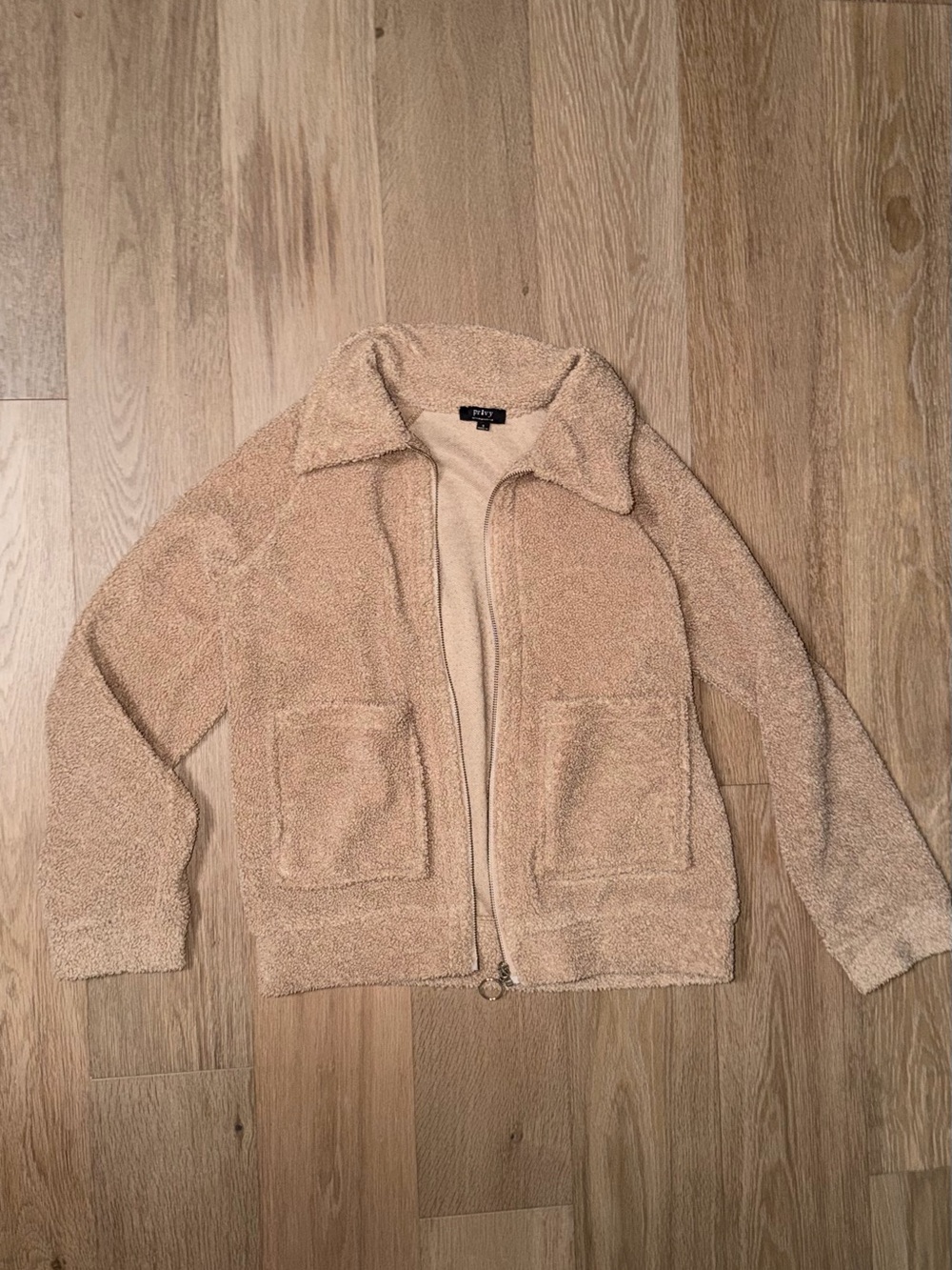 Privy Taupe Teddy Sherpa Zip Jacket